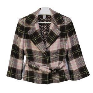 Cabi pink plaid bell sleeve wool blend jacket size 8